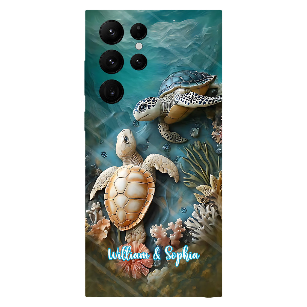 Couple Turtle Gift For Husband Wife, Anniversary - Personalized Couple Full Print Phone Case