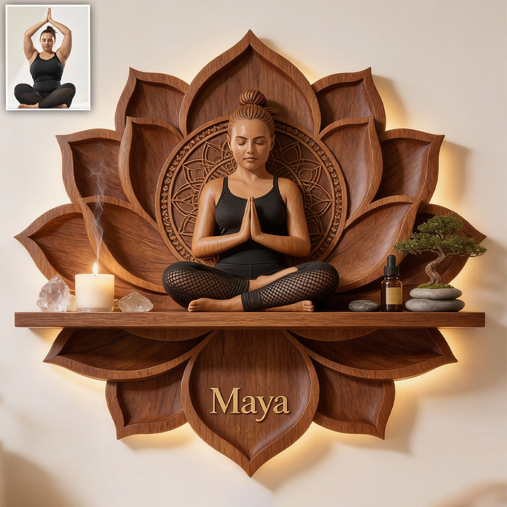 Just Breath - Personalized Yoga Wooden Floating Shelf