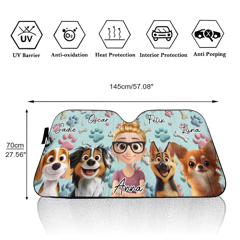 Custom Dog & Owner Windshield Sunshade – Paw-Print Car Accessory for Pet Lovers