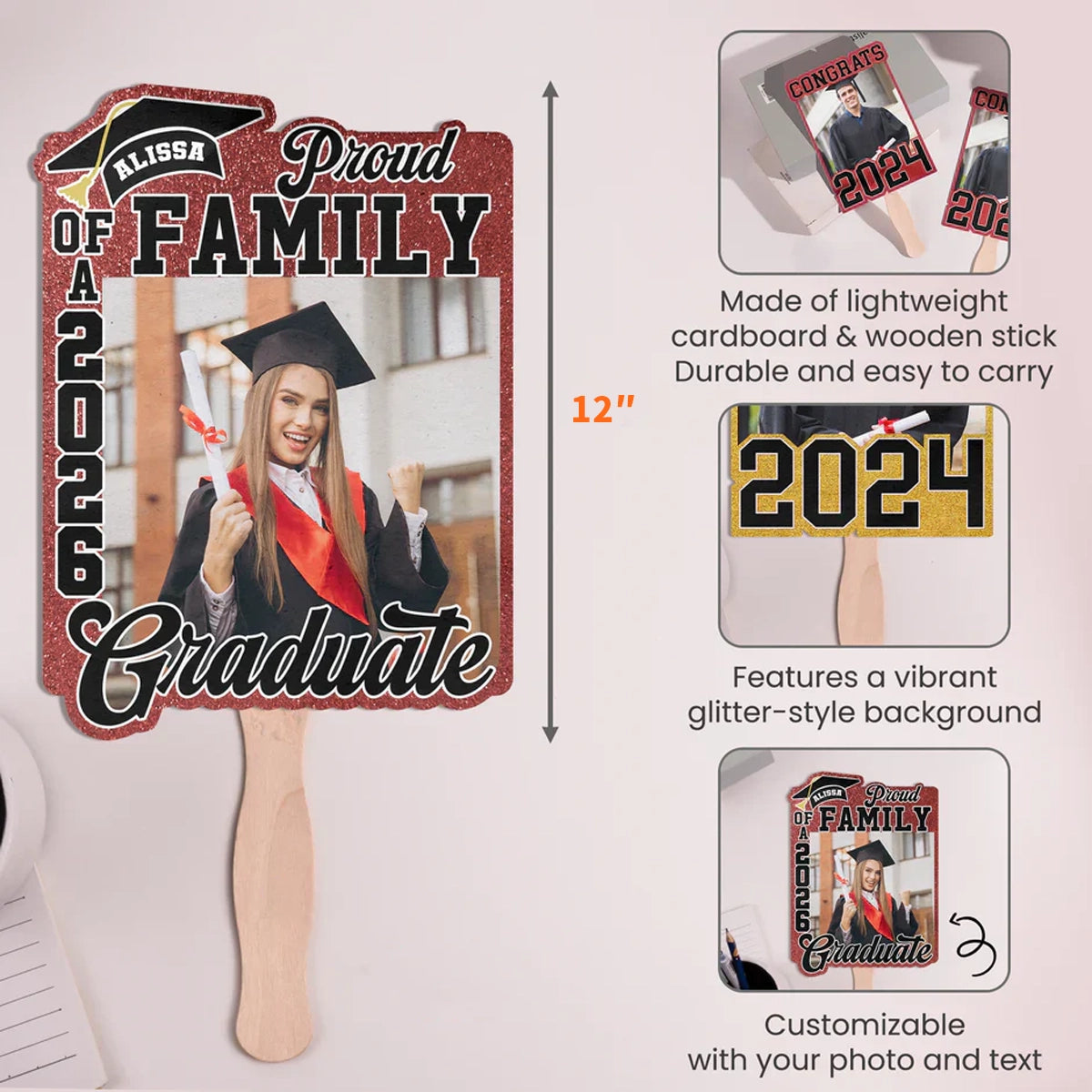 Personalized Graduation Photo Foam Board Fan, Proud Family Keepsake, Unique Gift for Grad Celebration