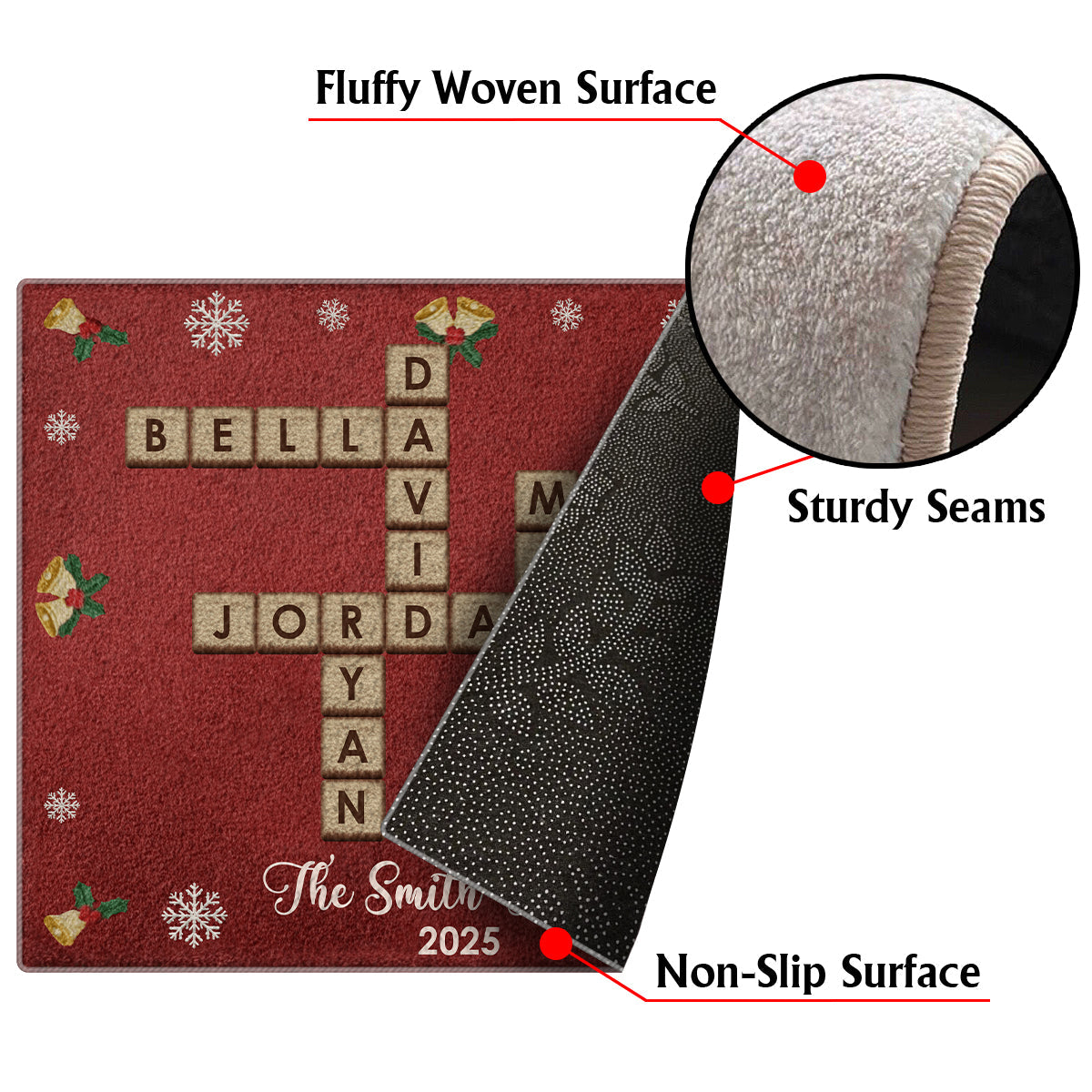 Crossword Puzzle Scrabble - Personalized Family Non-Slip Tufted Rug