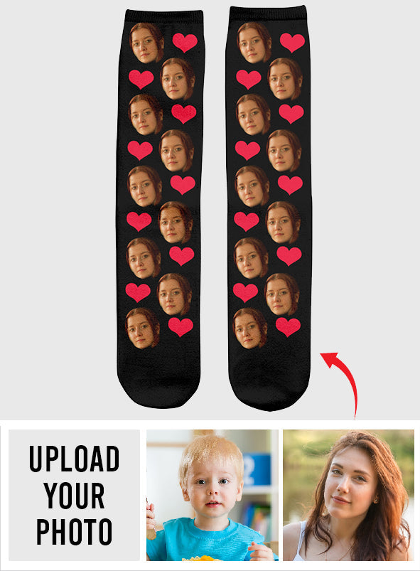 Custom Face Heart Pattern - Personalized Daughter Socks