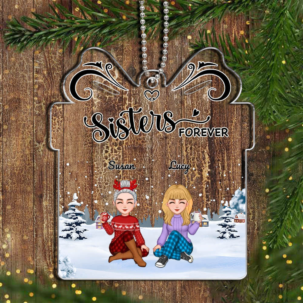 Sisters Forever - Personalized Custom PU Makeup Case,Jewelry Dish, Ornament and Mug- Acrylic Gift Box Shaped - Christmas Gift For Best Friends, BFF, Sister