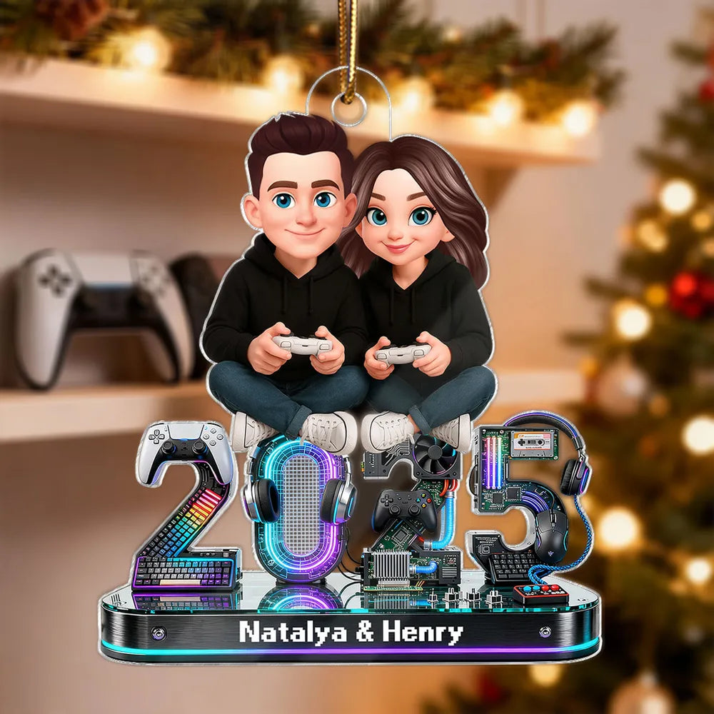 Personalized Gaming Couple Acrylic Ornament Christmas Decor, Cute Gamer Couple Keepsake, Unique Gift for Boyfriend or Girlfriend