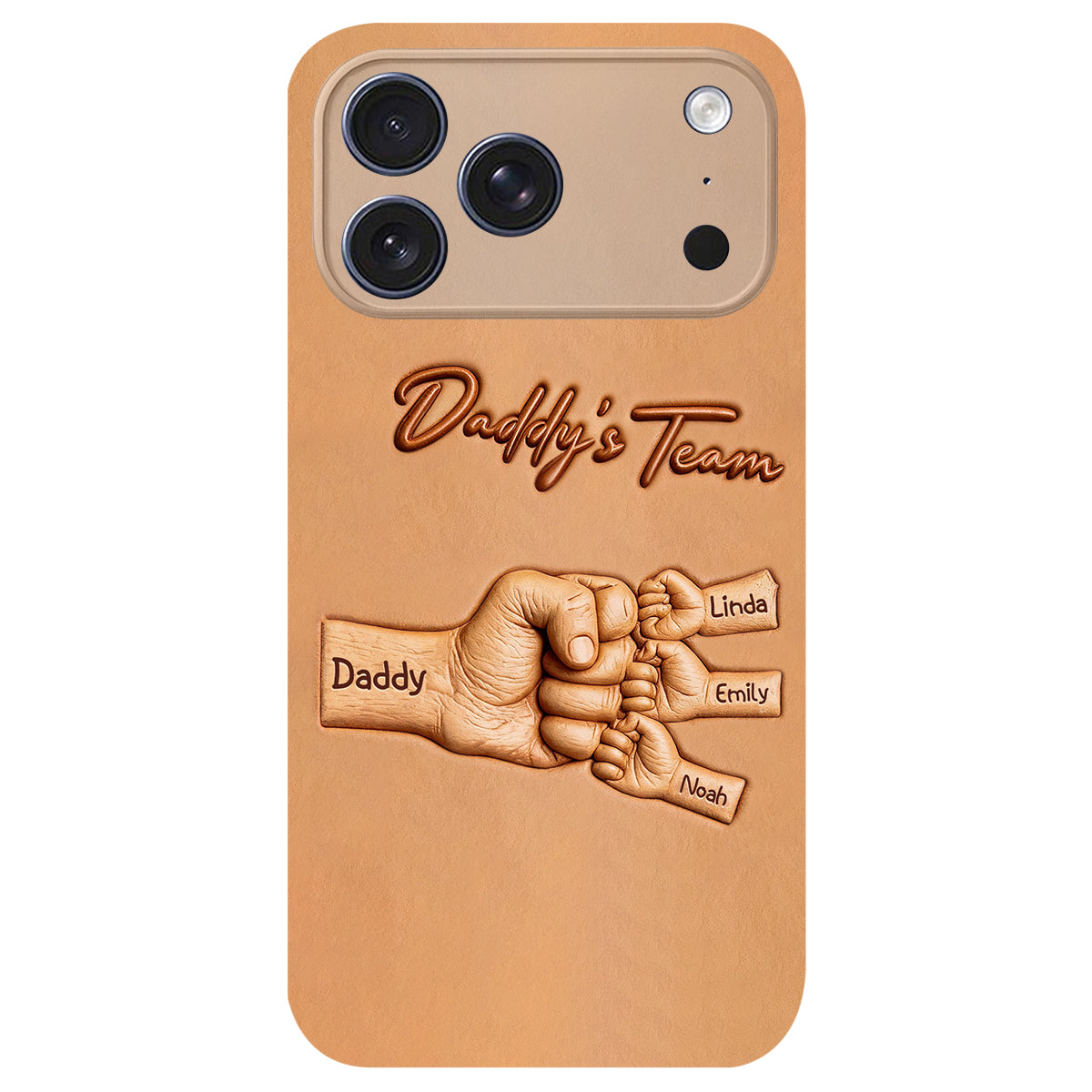 Daddy's Team - Personalized Father 3D Embossed Leather Phone Case