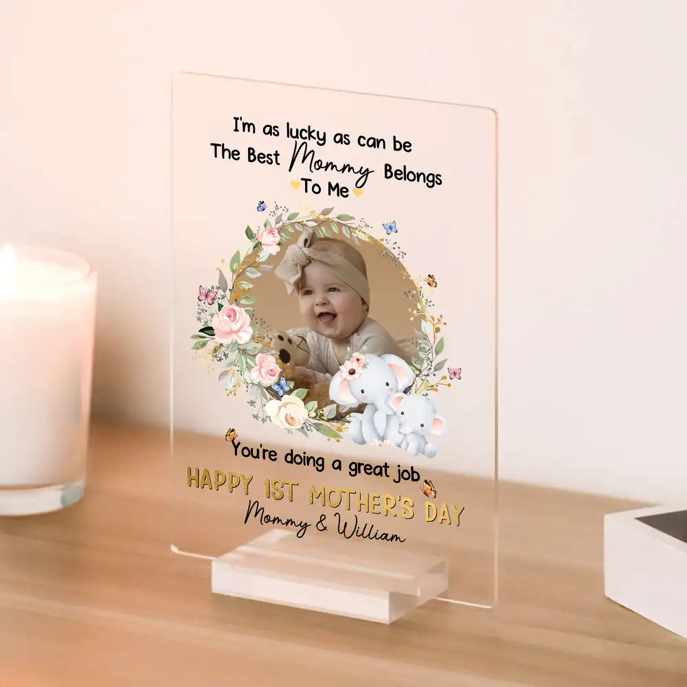 Personalized Baby Plaque with Sweet Floral Elephants Design