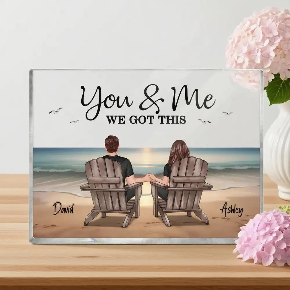 Personalized Rectangle Acrylic Plaque with Couple Beach Scene