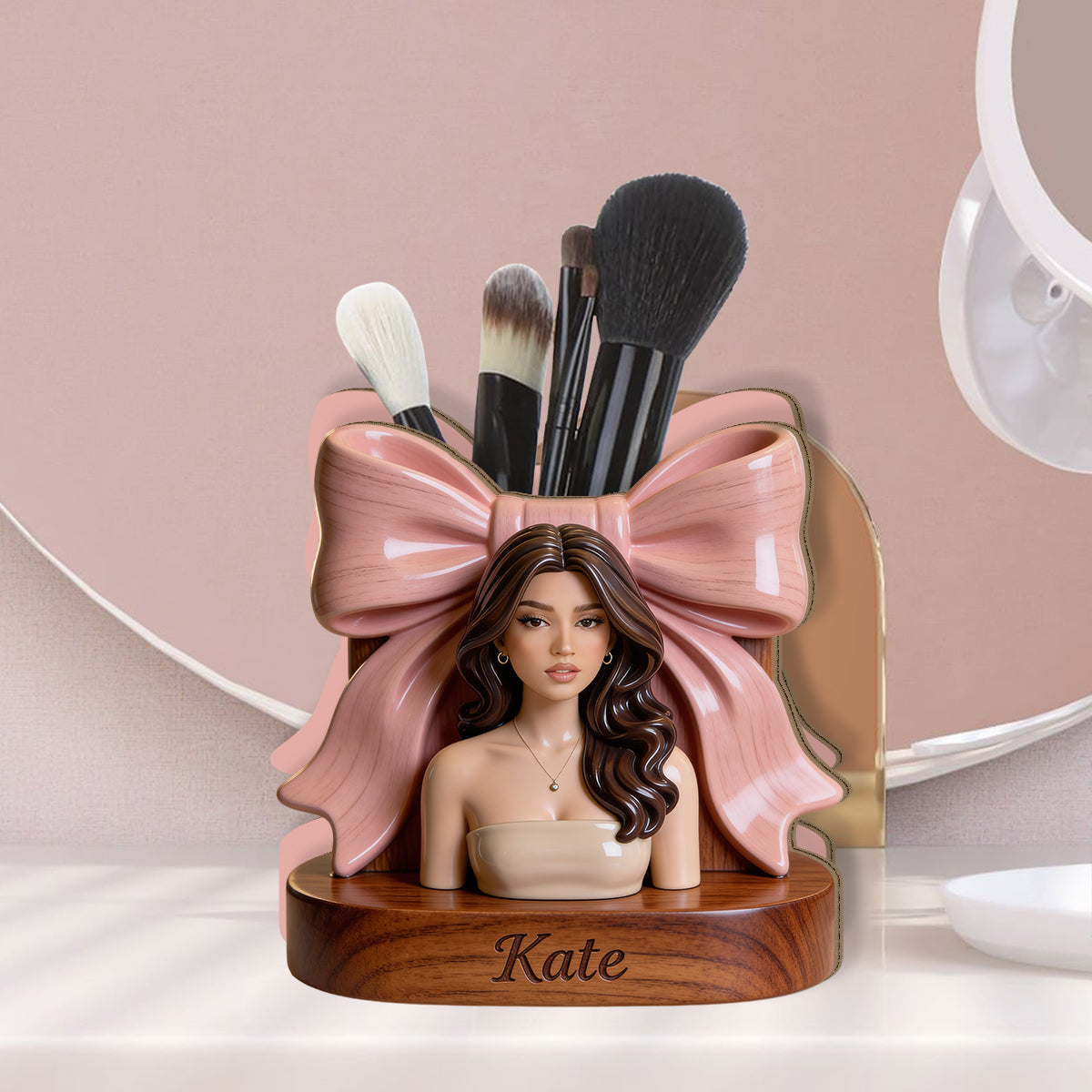 Custom Any Photo, Love Makeup - Personalized Makeup Wooden Desk Organizer