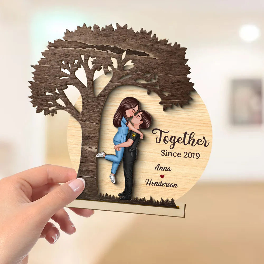 Personalized 2-Layer Wooden Plaque Couple Hugging Under Tree, You & Me Quote, Romantic Home Decor, Unique Gift for Wife or Husband