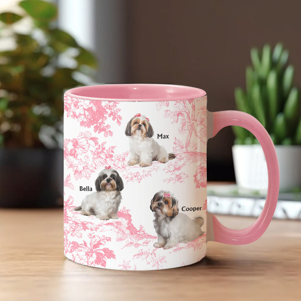Custom Dog Photo Toile de Jouy Pattern - Personalized Dog Accent Mug