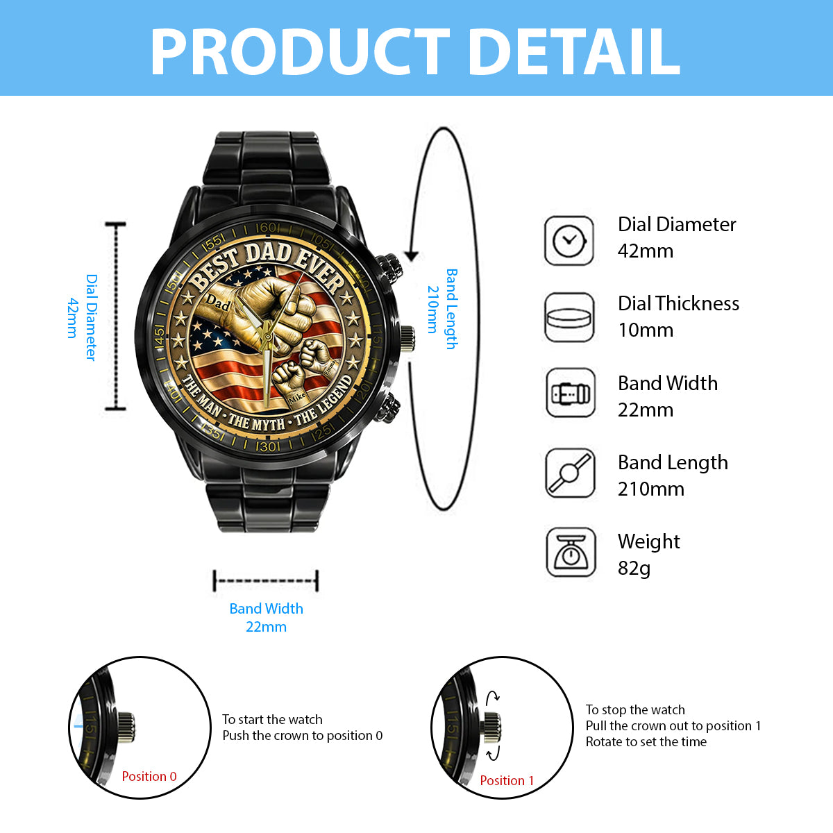 Best Dad Ever - Personalized Father Hand Watch