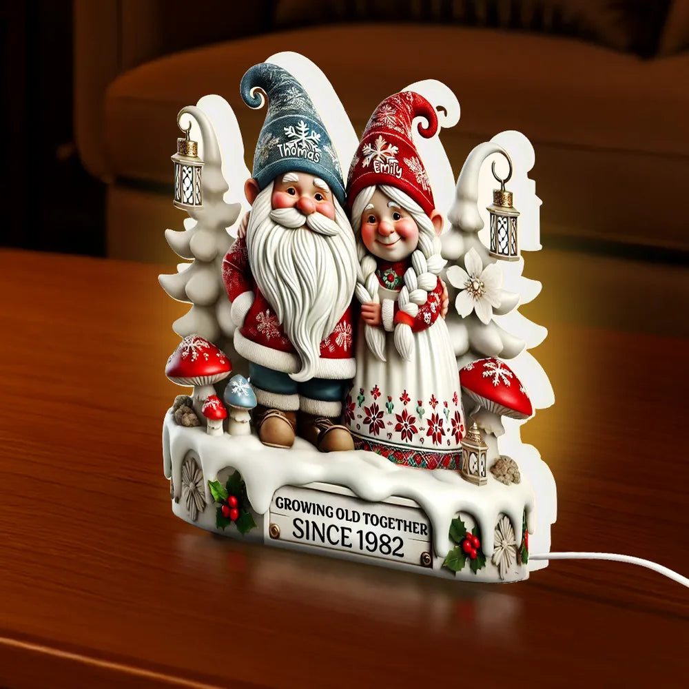 Acrylic Light Box with Christmas Gnome Couple Festive Illuminated Décor Growing Old Together Perfect Gift