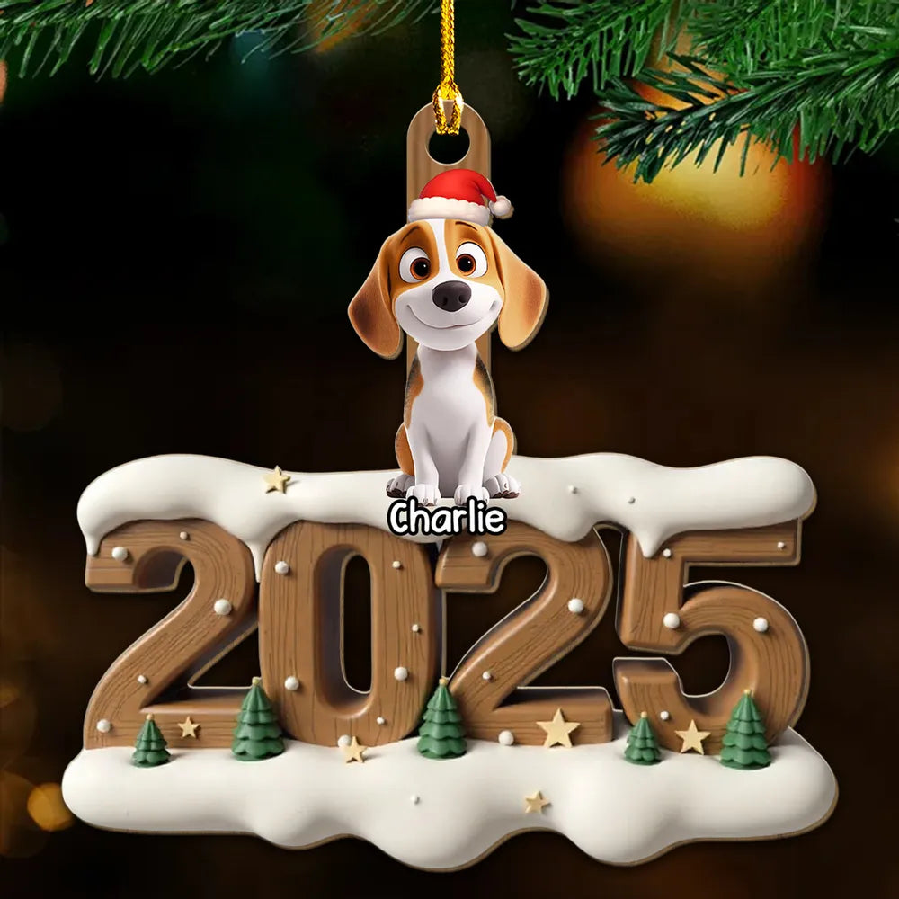 Personalized Pet Family Wooden Ornament with Santa Hats, Custom Names & Year, Heartwarming Christmas Tree Decoration