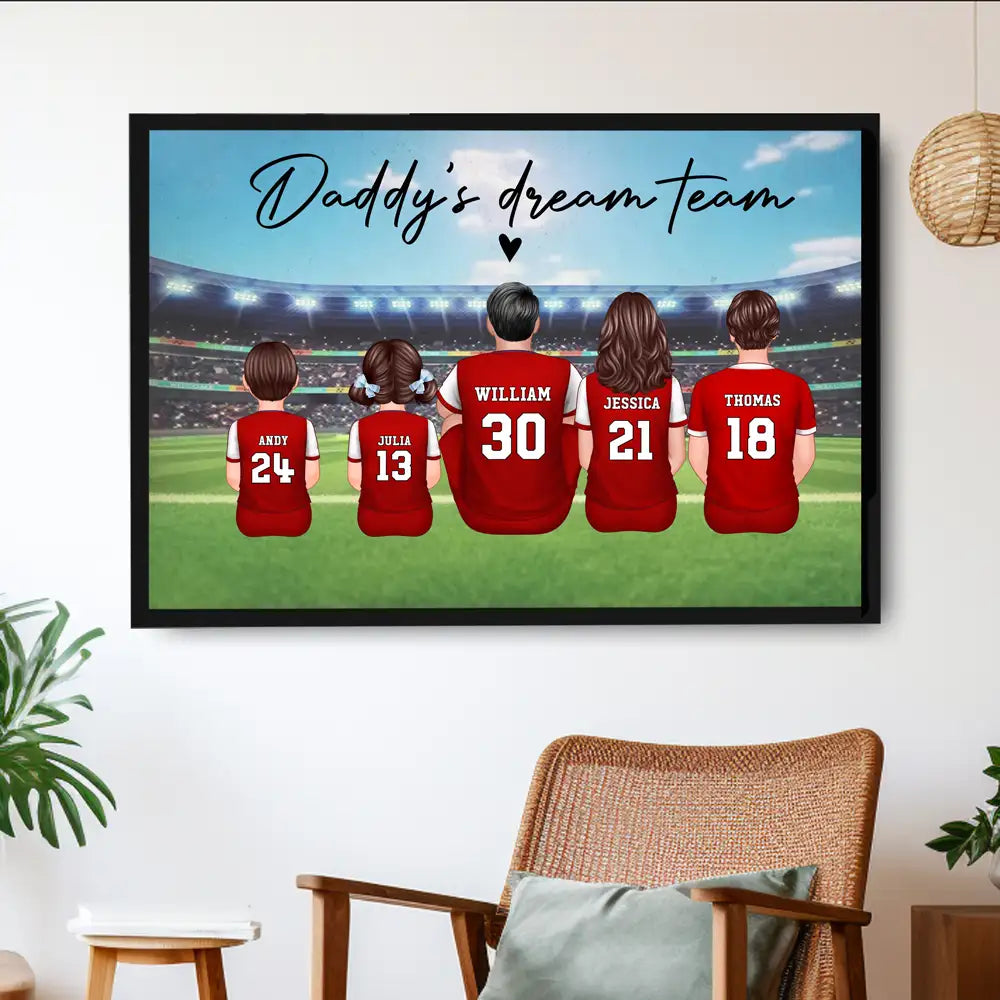 “Daddy’s Dream Team” Personalized Soccer Poster / Canvas – Red Jersey Father’s Day Edition