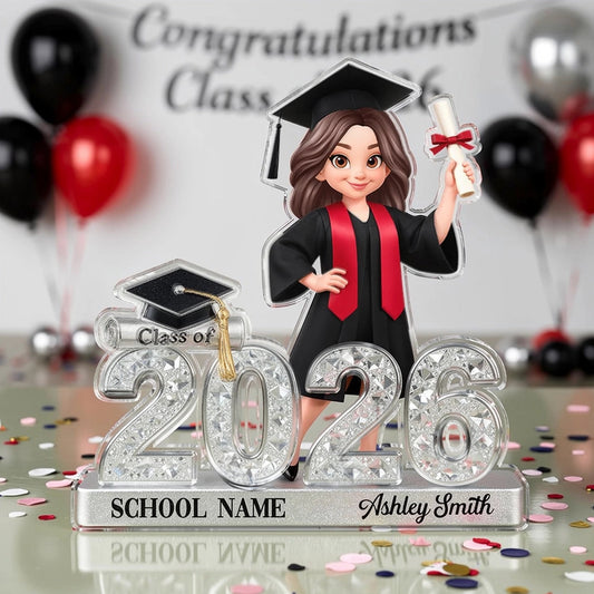Shaped Acrylic Block Plaque for Graduation Decor, Glitter-Style Class of 2026 Grad Figure, Creative Gift