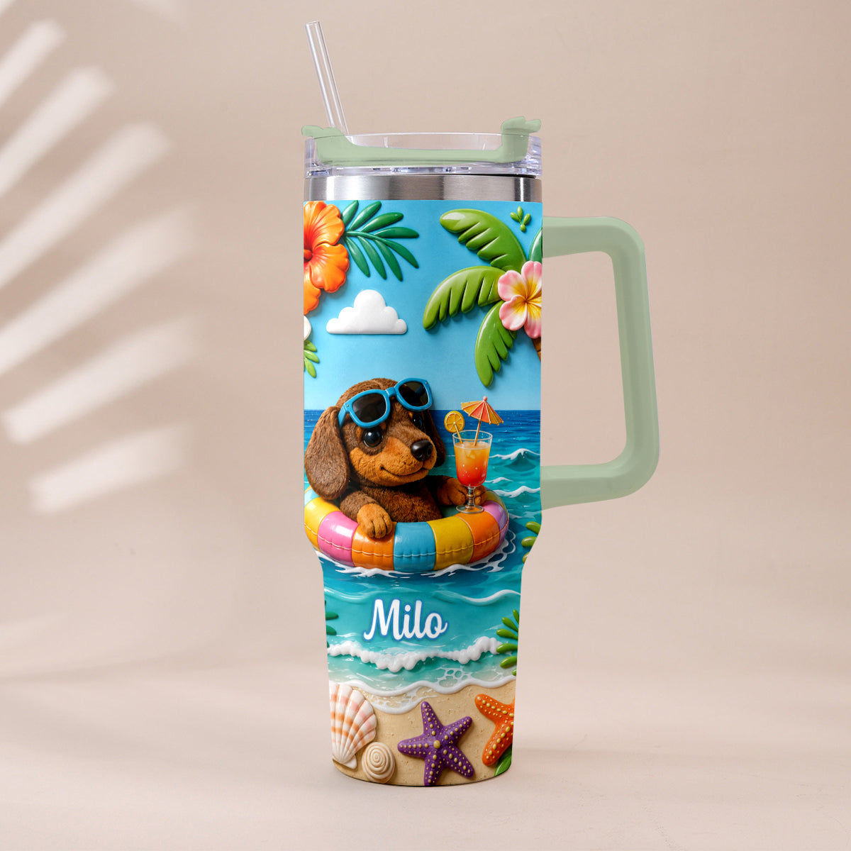 Any Photo Summer Vibes - Personalized Dog Tumbler With Plush Charm