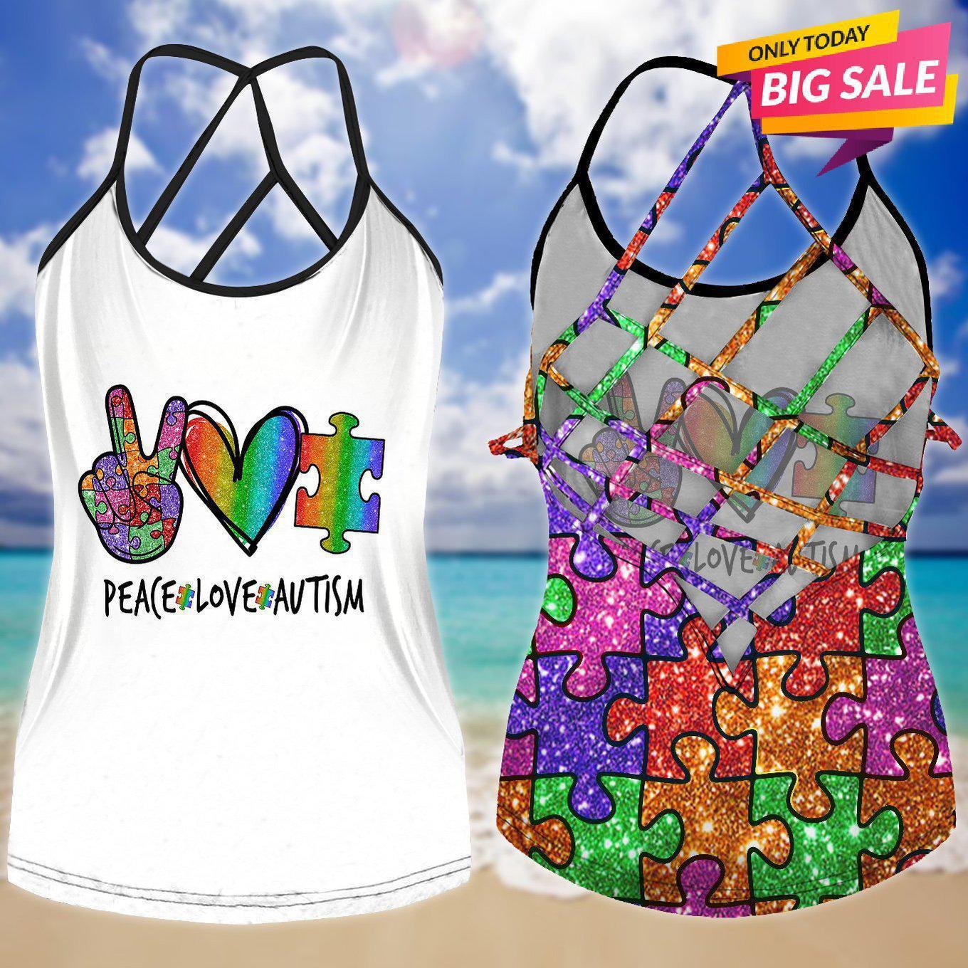 Autism Love - Autism Awareness Cross Tank Top 0921