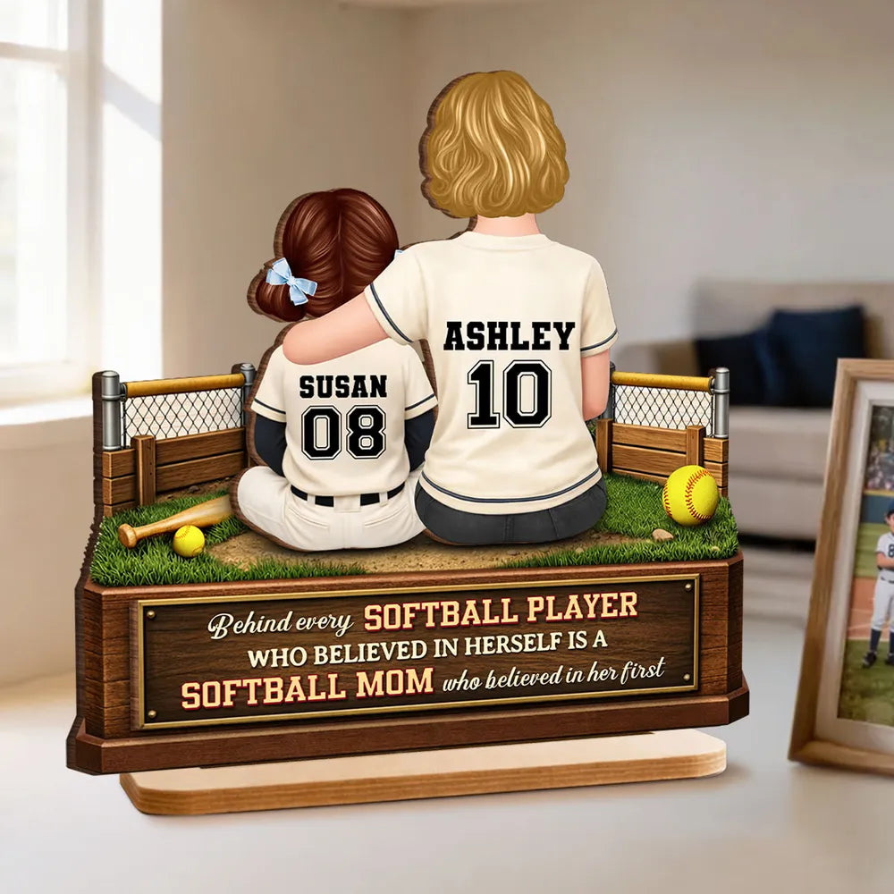 2-Layer Wooden Plaque Personalized Baseball Mom and Player Scene Heartfelt Home Display A Unique Gift for Mother's Day