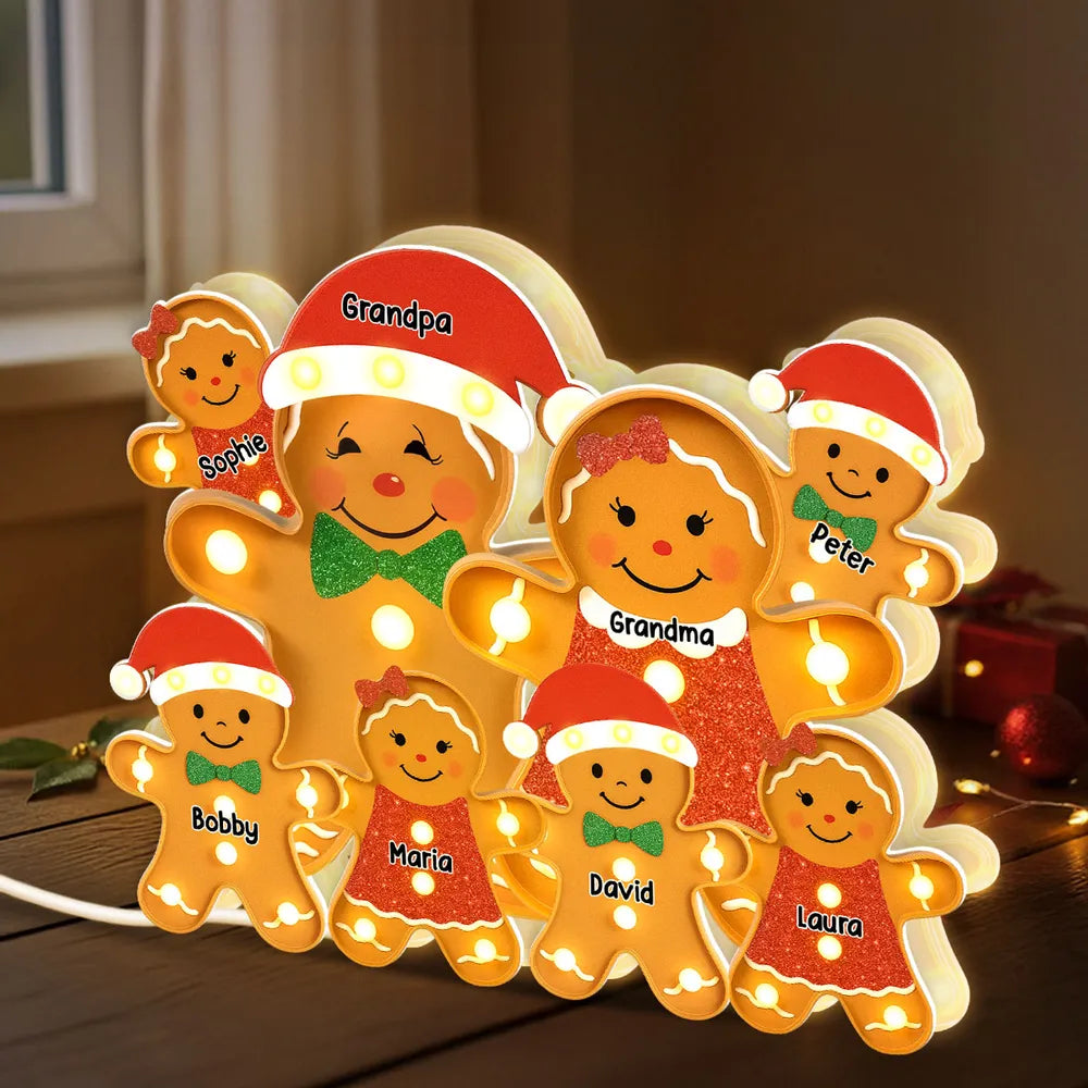 Family Acrylic Light Box – Personalized Gingerbread Christmas Decoration, Clear and Collectible Holiday Gift