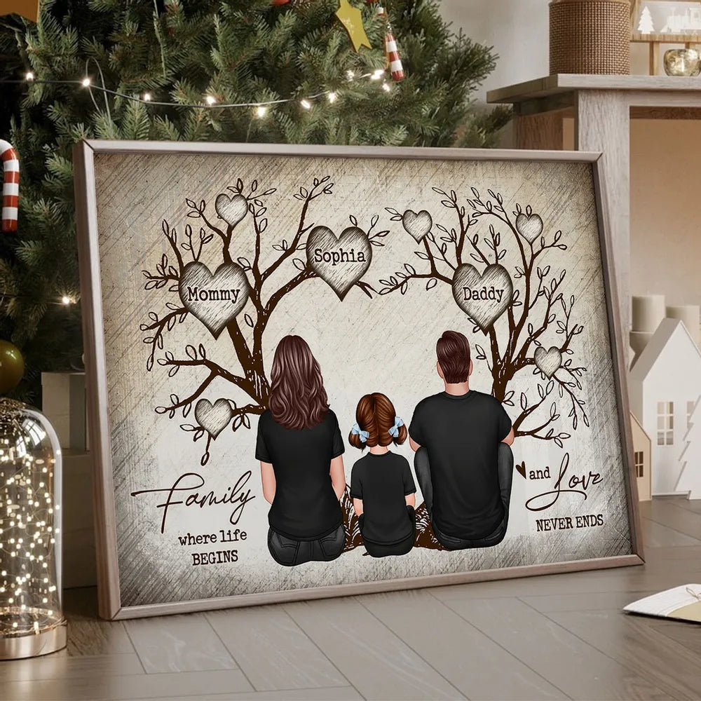 Personalized Family Heart Tree Poster or Canvas Wall Art with Names, Custom Home Decoration, Housewarming Wedding Gift