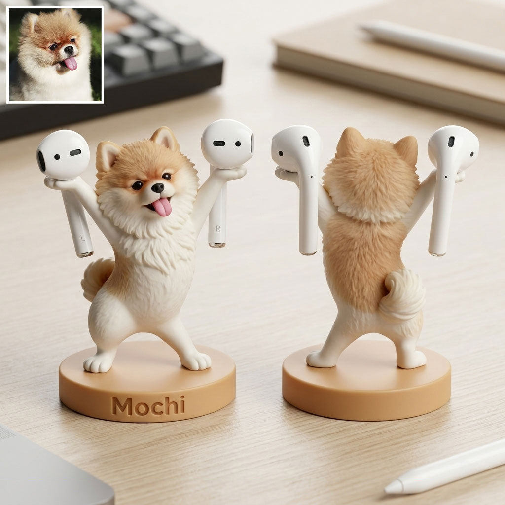 Cute Pen/ Bluetooth Earphone Holder Desk Accessories for Pet Owner - Personalized Dog Premium 3D Figurine