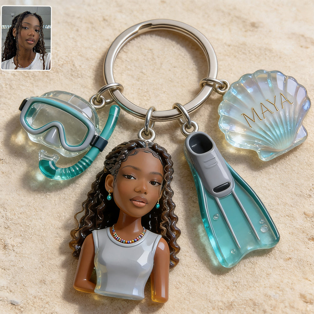 Custom From Any Photo - Personalized Scuba Diving Premium Keychain With Charms