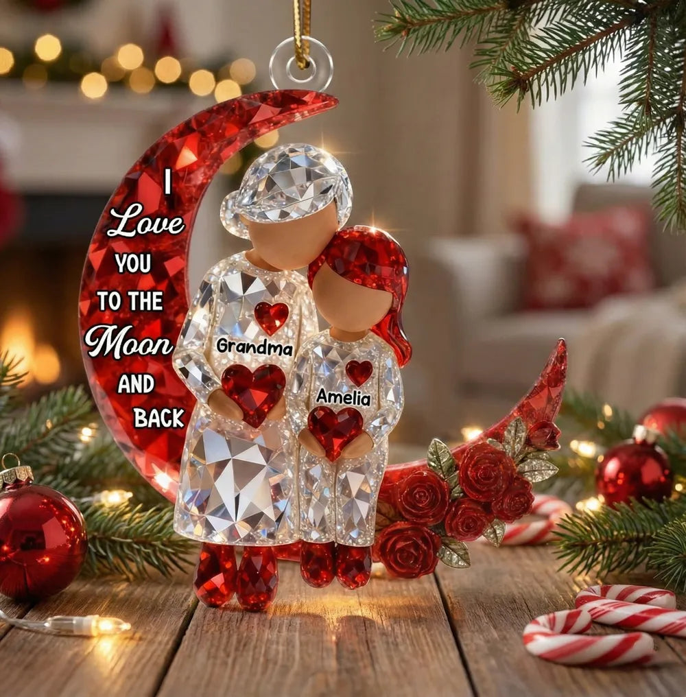 Acrylic Ornament Personalized Grandma and Grandkid Moon Hug Scene I Love You to the Moon and Back Sweet Holiday Gift