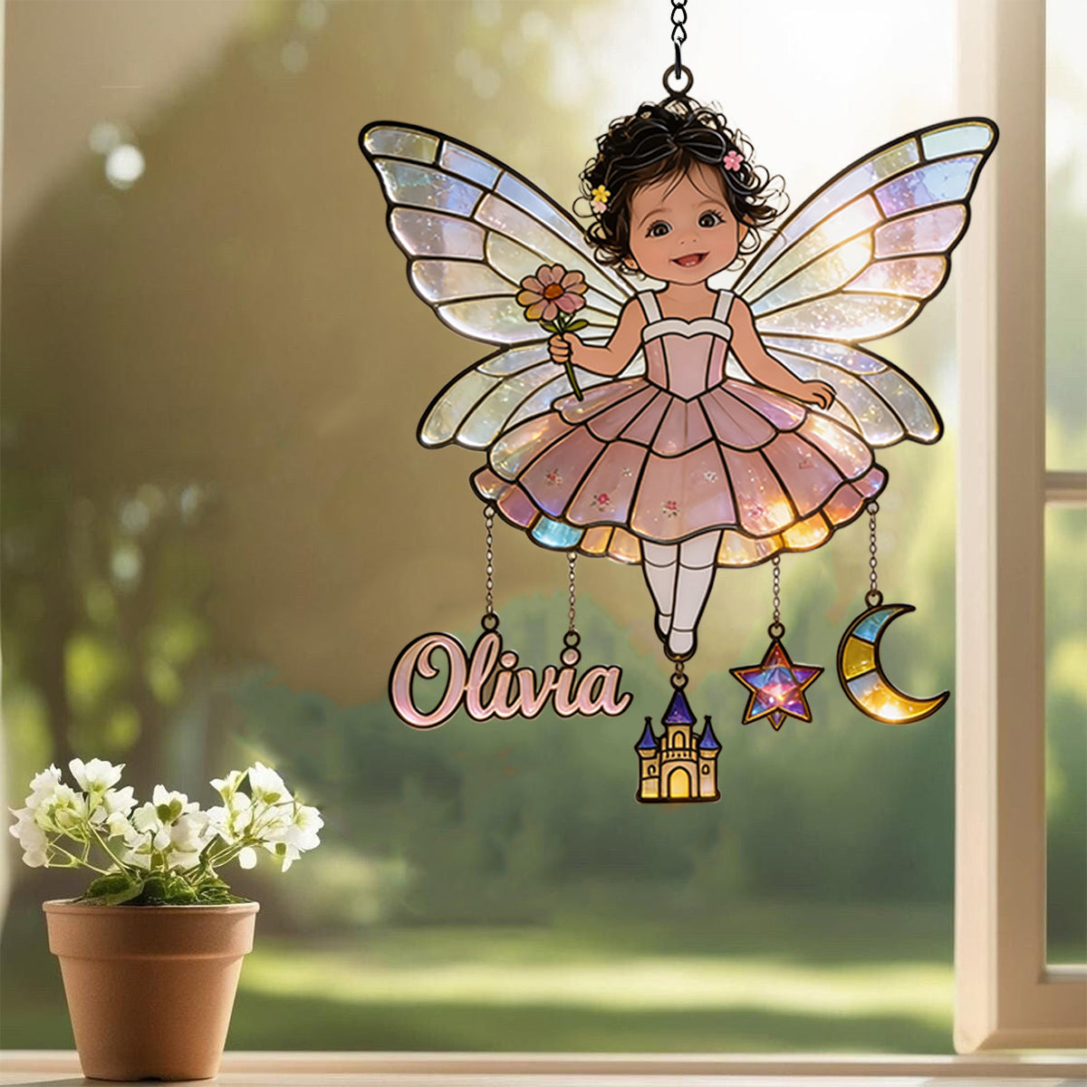 Fairy Custom From Photo - Personalized Kid Window Hanging Suncatcher With Charms