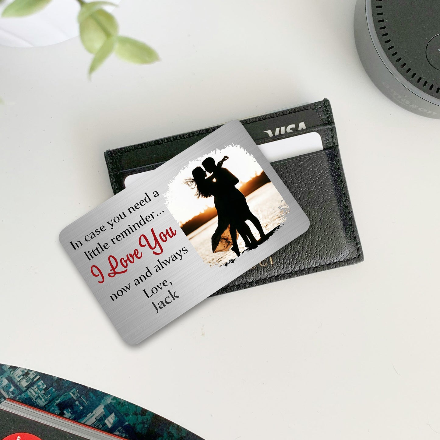 "I Love You" Custom Wallet Card – Engraved Love Message with Photo