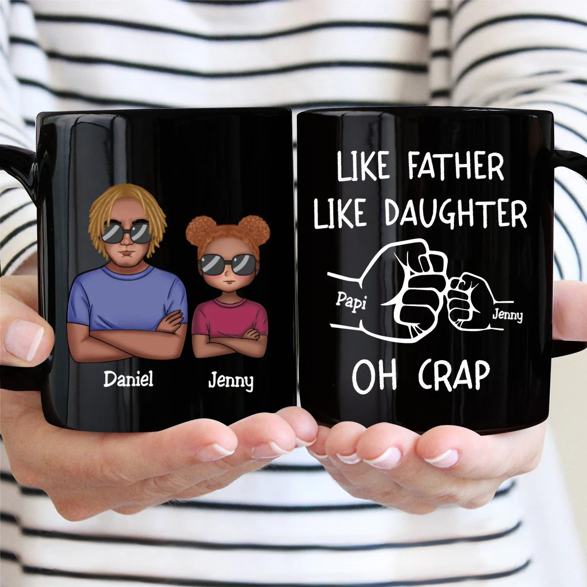 “OH CRAP!” Fist-Bump Duo – White Ceramic Mug, Custom Fist-Bump Cup, Creative Father’s Day Gift from Daughter