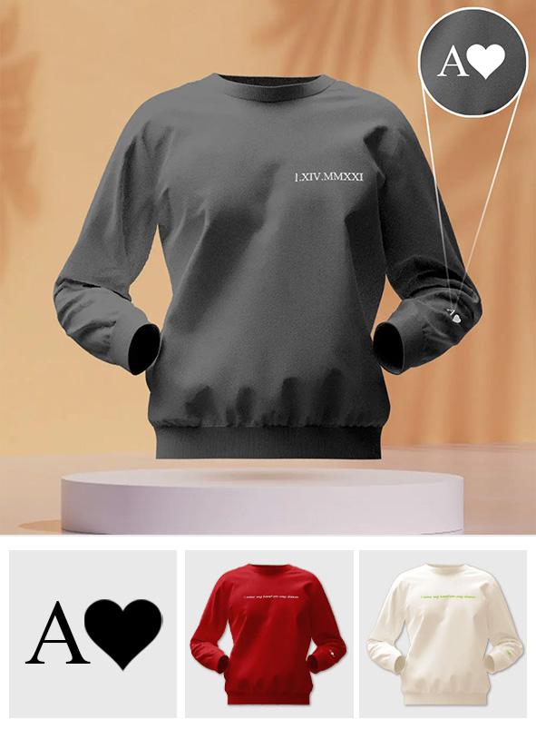 Custom Engraved Embroidery Round Neck Roman Numeral Date - Personalized Couple Sweatshirt