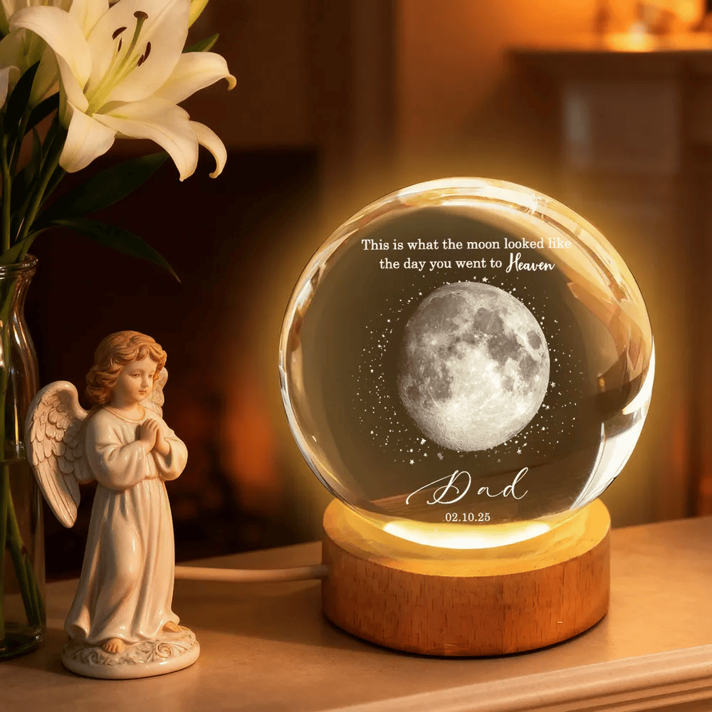 Personalized 3-Color K5 Globe Lamp Moon Phase Memorial Night Light, A Unique Sympathy Gift For Dad