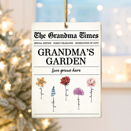 Grandma’s Garden Acrylic Ornament – Newspaper-Inspired Design, A Heartfelt Gift Where Love Grows
