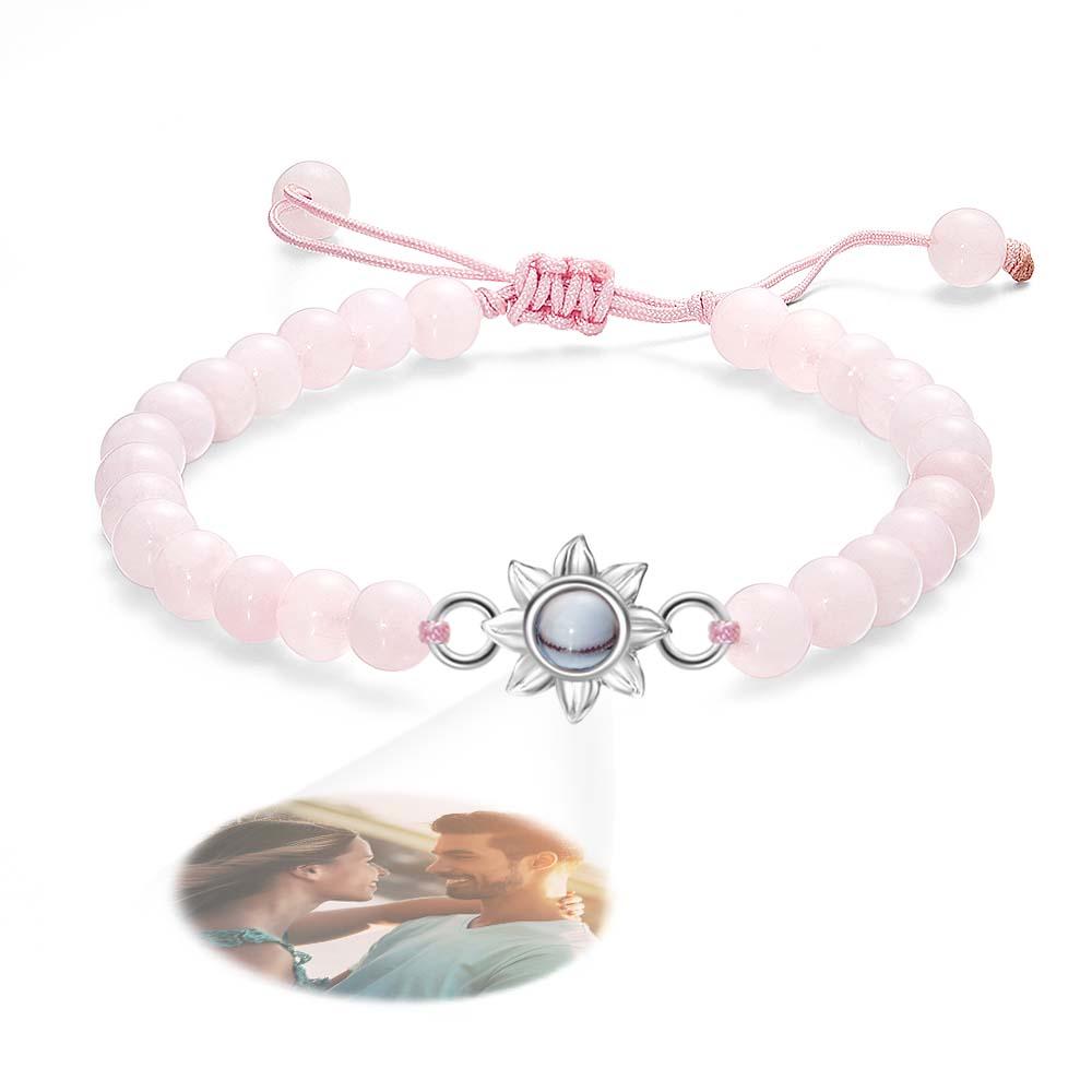 Flower For You - Personalized Photo Projection Beads Bracelet With Sunflower