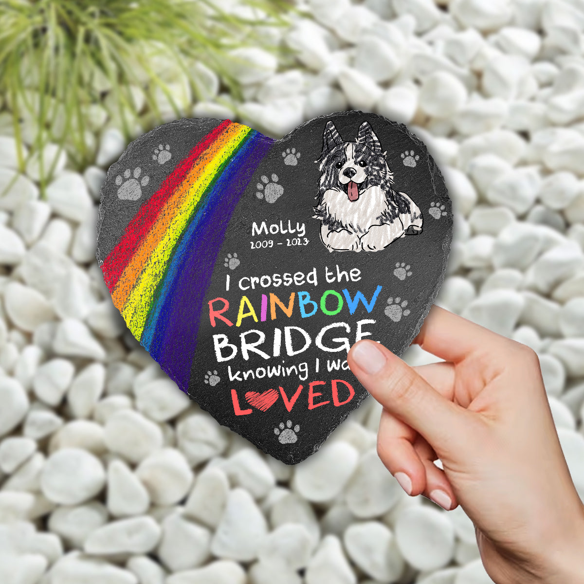 I Crossed The Rainbow - Dog gift for who lose dog, who lose cat - Personalized Heart Shaped Stone