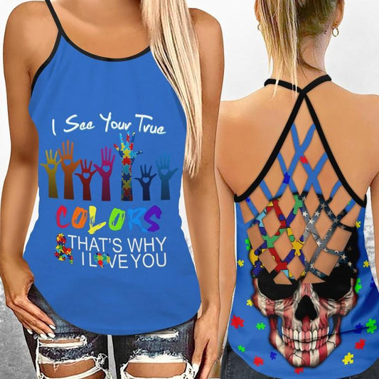 Autism I See Your True - Autism Awareness Cross Tank Top 0921