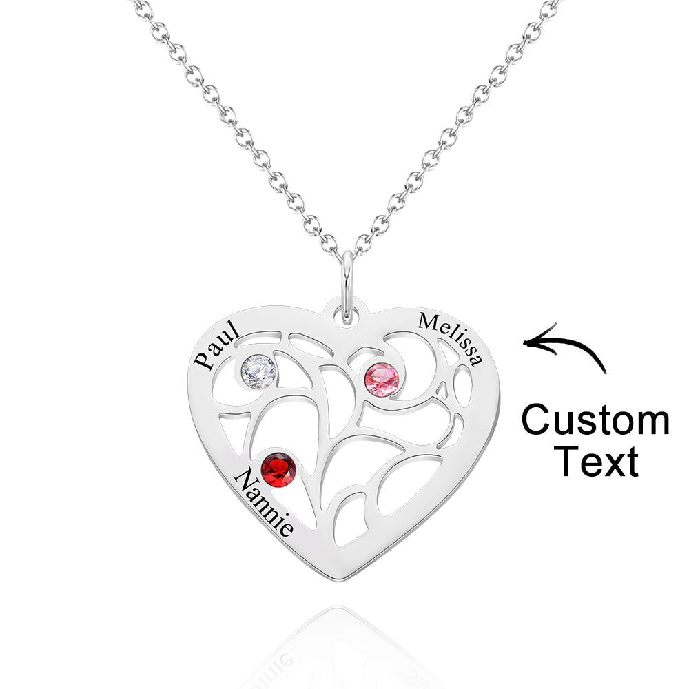 Our Family - Personalized Family Name Heart Pendant Necklace with Birthstone