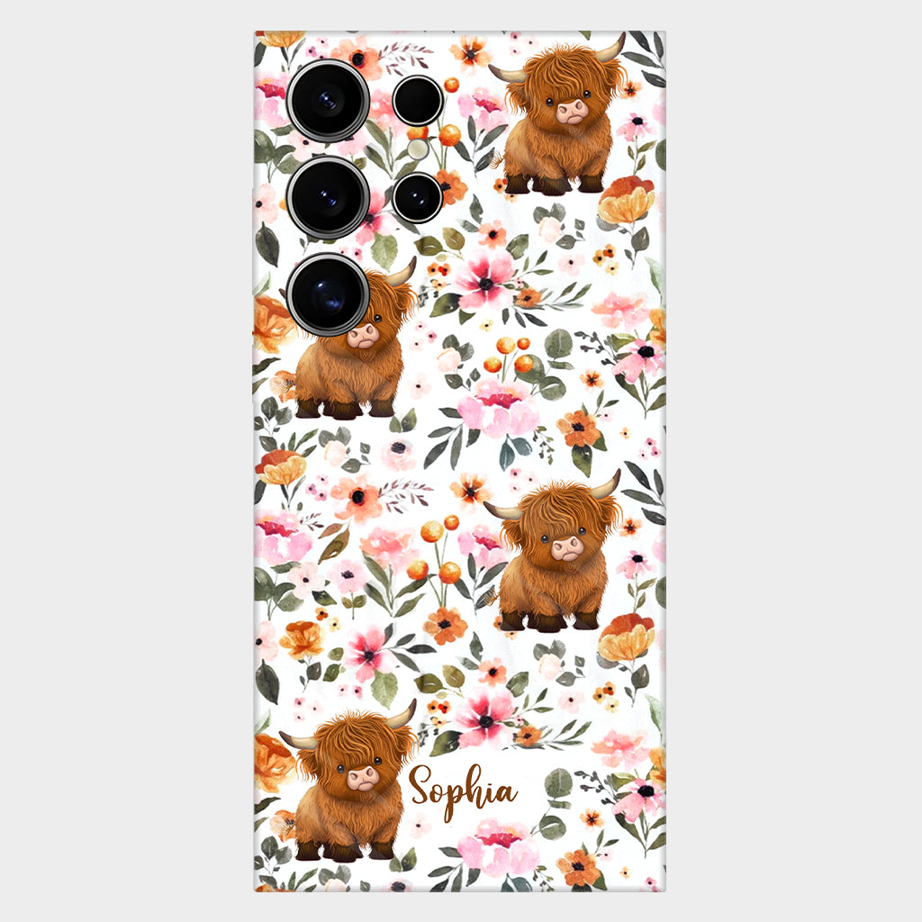 Floral Highland Cow - Personalized Highland Cow Full Print Phone Case
