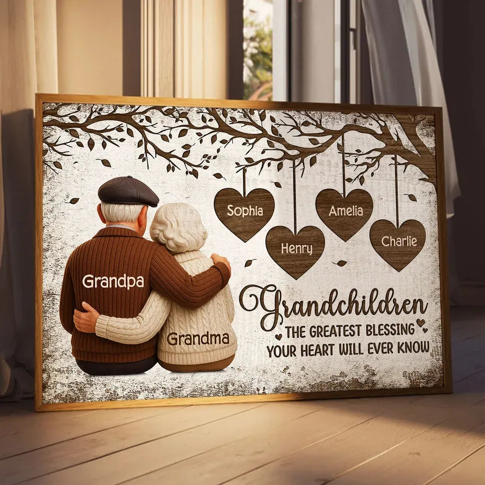 Personalized Grandchildren Poster for Grandparents – Custom Names Wall Art, Heartfelt Family Gift & Unique Keepsake