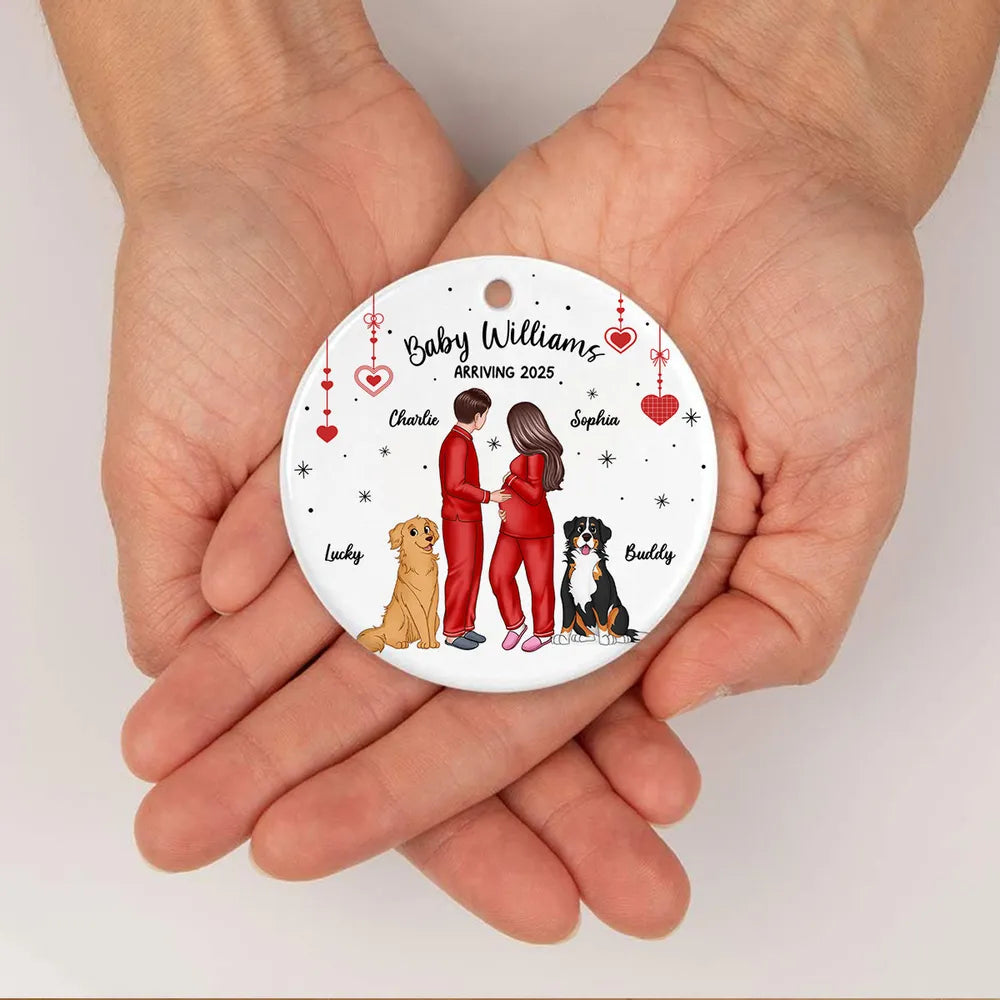 Ceramic Ornament with Expecting Parents Illustration, Heartwarming Gift for New Baby Celebration