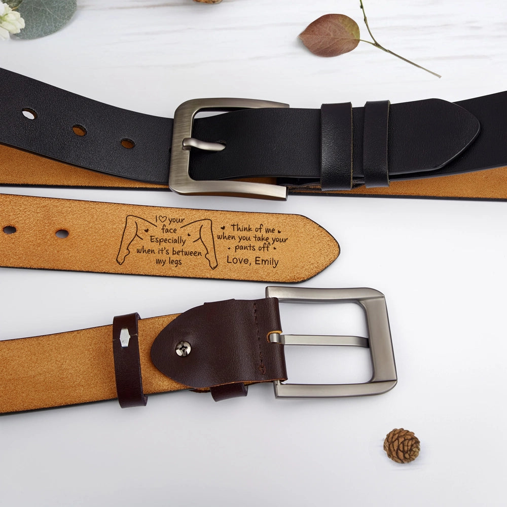 Leather Belt With Cheeky Romantic Quote, Personalized Funny Gift For Boyfriend Or Husband, Daily Wear With A Secret