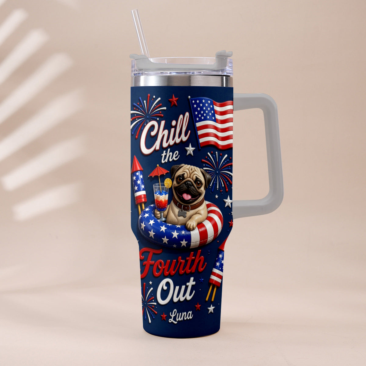 Funny Pet Chill The Fourth Out - Personalized Dog Tumbler With Plush Charm