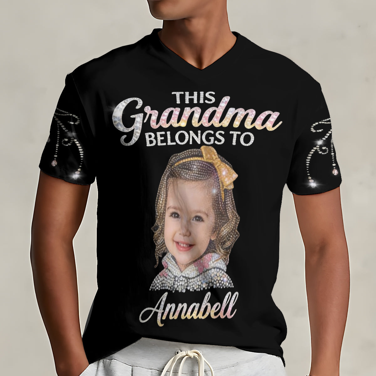 Custom Bling Shirt For Grandma/ Mother - Personalized Grandma Fully Printed V-Neck T-Shirt