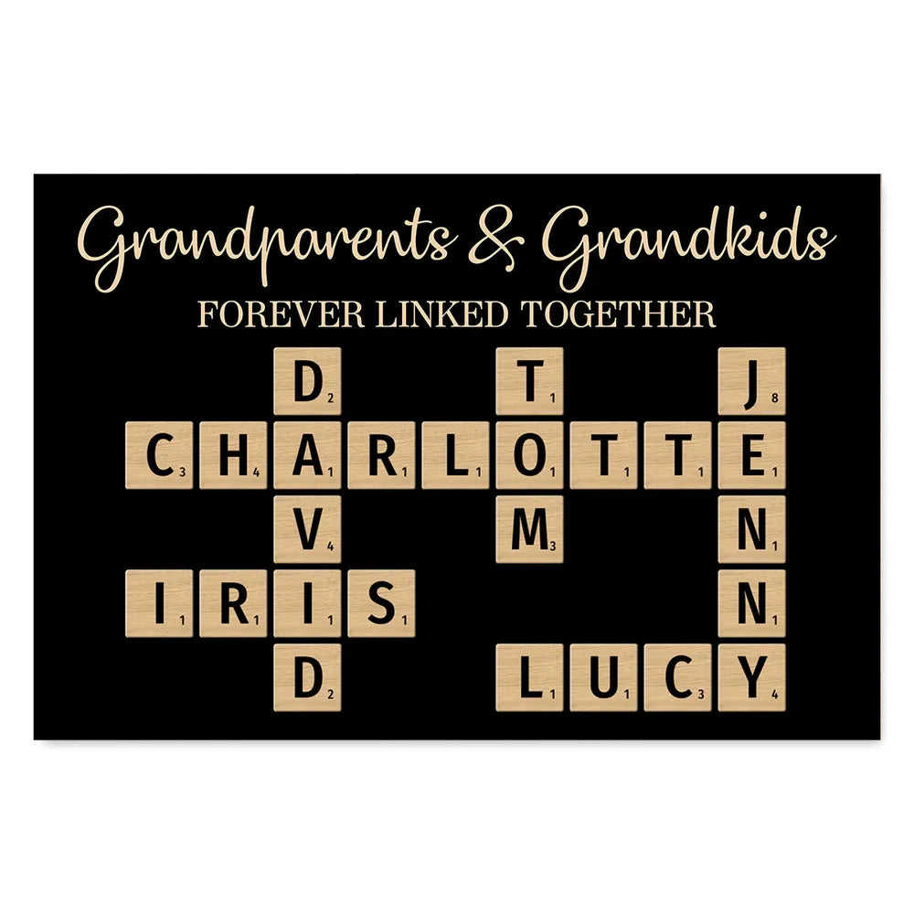 Grandparents & Grandkids Forever Linked Together Crossword Puzzle Personalized Poster or Keychain or Plaque or Ornament, Unique Christmas Gift For Large Family, Parent, Grandparents, Siblings, Brothers, Sisters