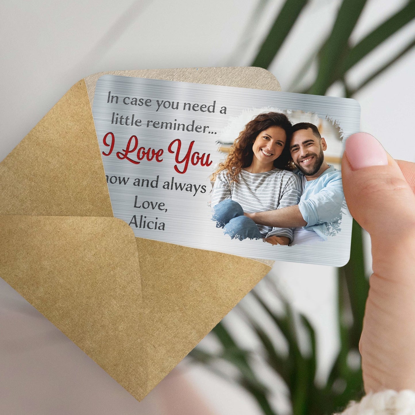"I Love You" Custom Wallet Card – Engraved Love Message with Photo