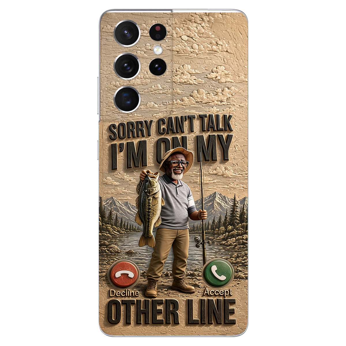 I'm On My Other Line, Fishing Lover Gift - Personalized Fishing 3D Embossed Leather Phone Case