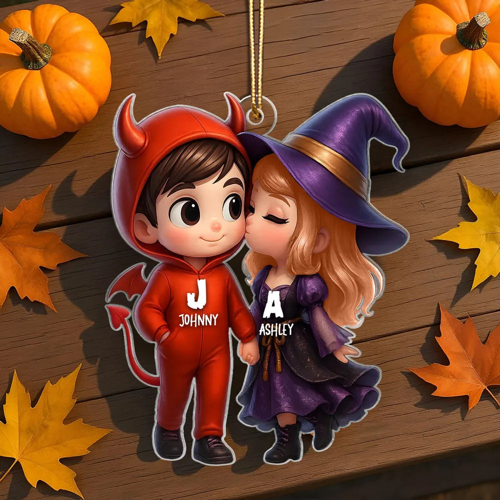 “Devil & Witch” Personalized Acrylic Ornament – Cute Halloween Gift for Couples
