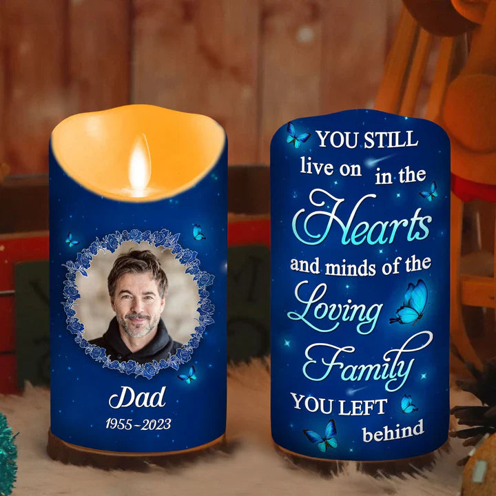 Personalized Flameless LED Candle Memorial Gift, Blue Butterfly Night Glow, Comforting Keepsake for Family