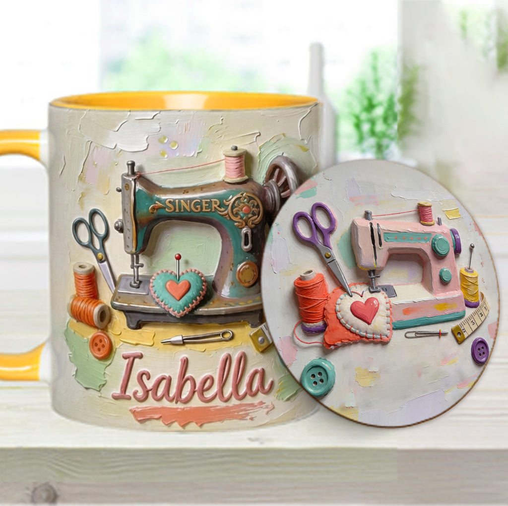 Just a Girl Who Loves Sewing - Personalized Sewing Accent Mug & Coaster