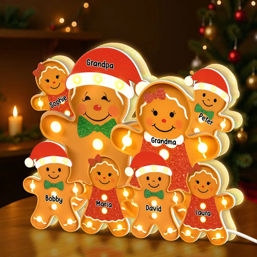 Family Acrylic Light Box – Personalized Gingerbread Christmas Decoration, Clear and Collectible Holiday Gift
